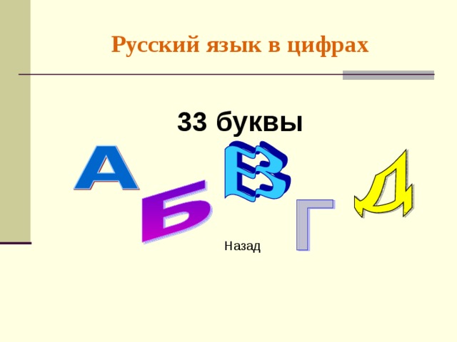 Русский язык в цифрах 33 буквы  Назад 