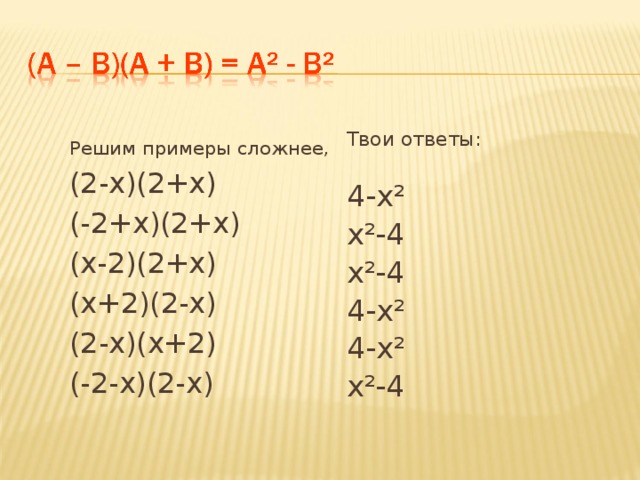 Трудная х. Х2-2х+4. (Х-2)(Х+2).