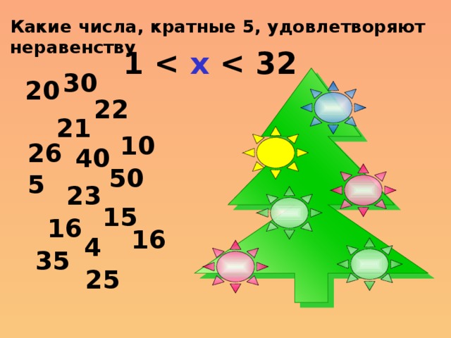 Какие числа, кратные 5, удовлетворяют неравенству 1  x  30 20 22 21 10 26 40 50 5 23 15 16 16 4 35 25 12 