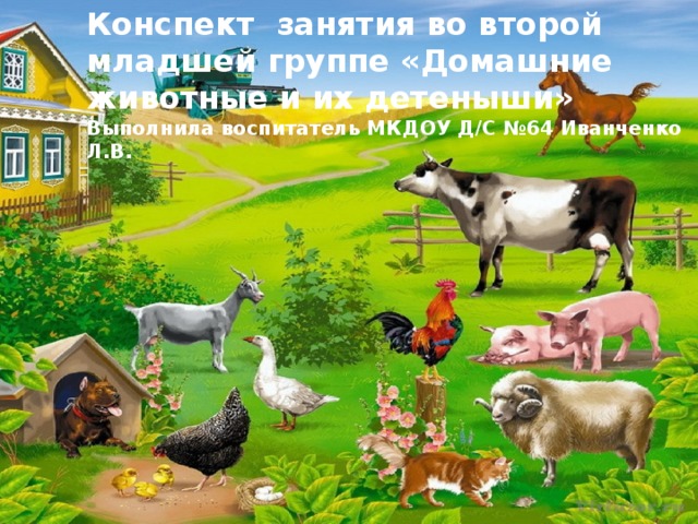 Конспект занятия во второй младшей группе «Домашние животные и их детеныши» Выполнила воспитатель МКДОУ Д/С №64 Иванченко Л.В. Домашние животные 