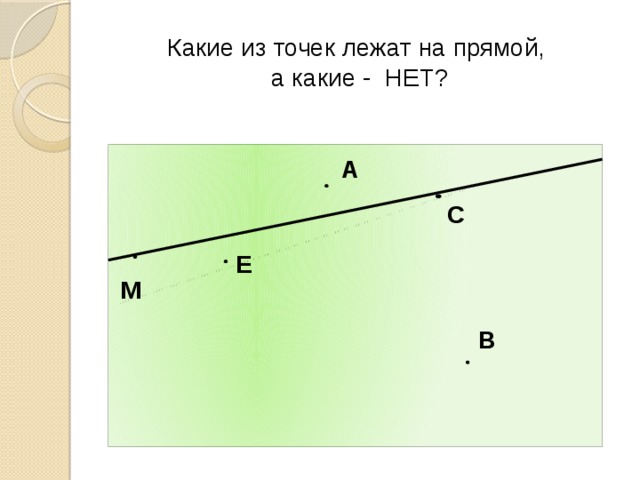 Какие из точек лежат на прямой,  а какие - НЕТ? А С Е М  В 