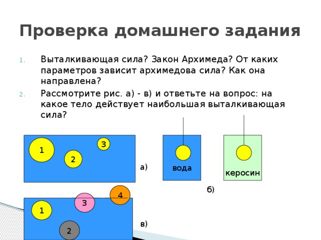 На какое из двух одинаковых тел действует большая архимедова сила см рисунок