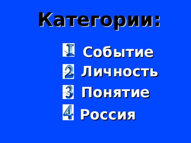 Категории: Событие Личность Понятие Россия 