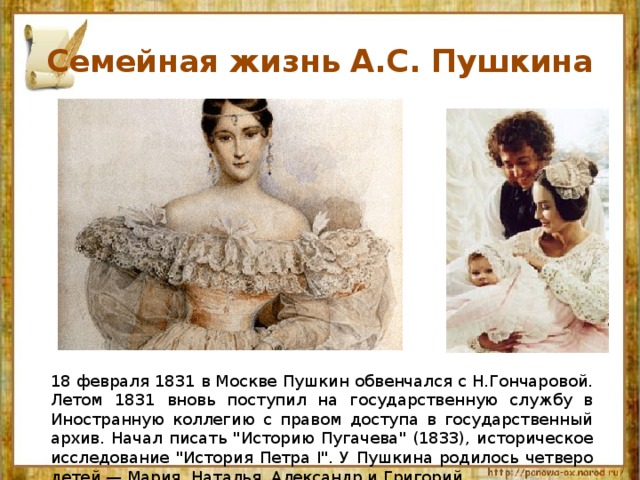 Когда женился пушкин. Семья Натальи Гончаровой жены Пушкина. Пушкин со своей семьей.