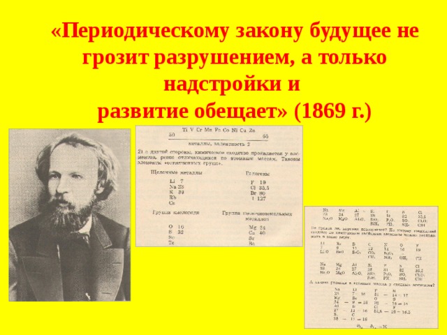 «Периодическому закону будущее не грозит разрушением, а только надстройки и развитие обещает» (1869 г.) 