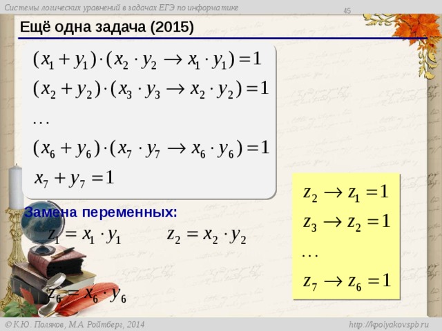 44 Ещё одна задача (2015) Замена переменных: 