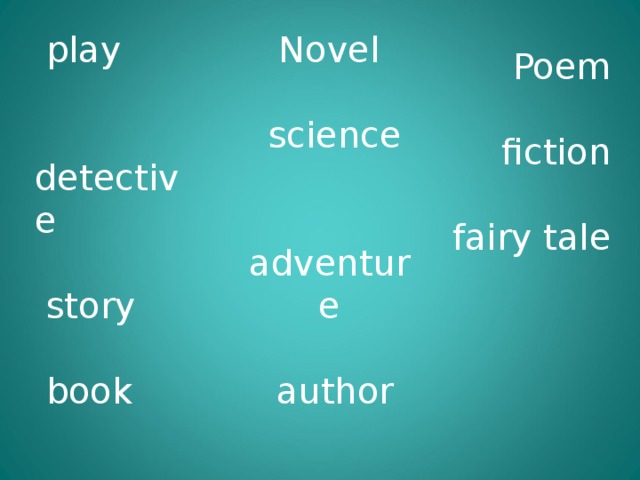  play  detective  story  book Novel  science  adventure  author  Poem  fiction fairy tale 