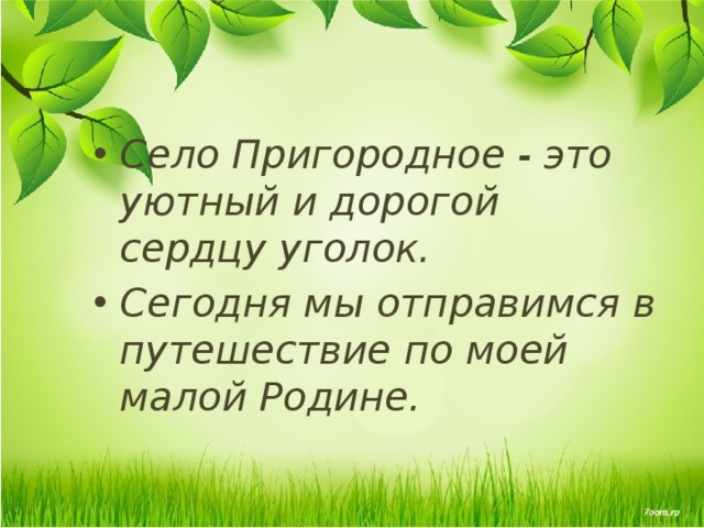 Село Пригородное - это уютный и дорогой сердцу уголок. Сегодня мы отправимся в путешествие по моей малой Родине. 
