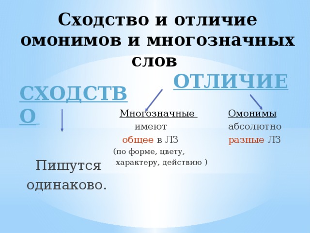 5 многозначных слов. Многозначность и омонимия различия. Омонимы и многозначные слова различия. Многозначные слово и ОМОНОМЫ. Отличие омонимов от многозначных слов.