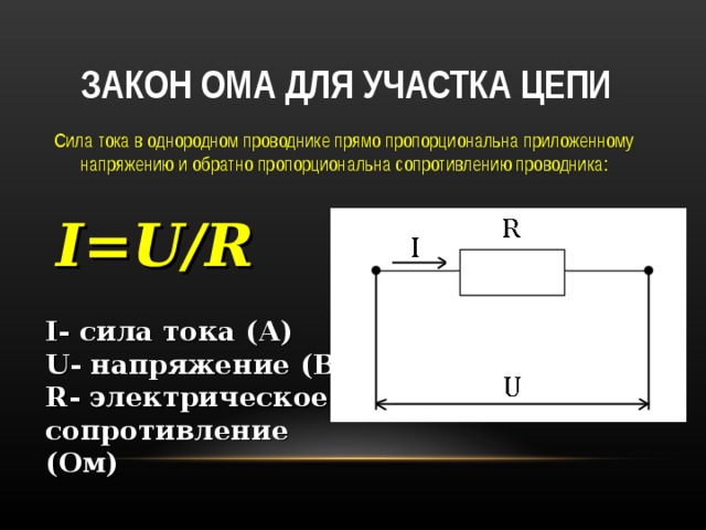 Сила тока в однородном проводнике. Сила тока напряжение и сопротивление в цепи. Напряжение в цепи формула. Формулы силы тока и напряжения в цепи. Как посчитать силу тока на участке цепи.