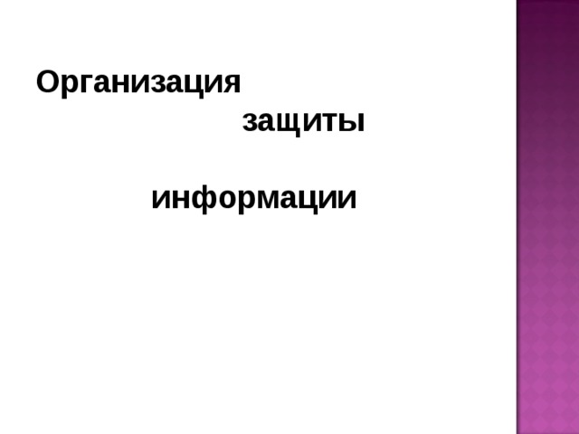Организация  защиты          информации  