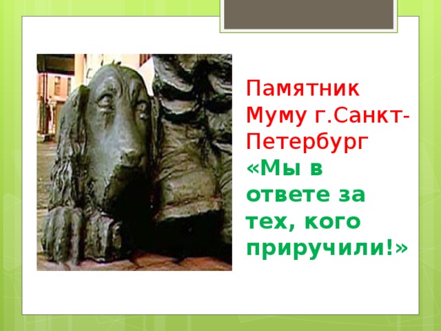 Памятник Муму г.Санкт-Петербург  «Мы в ответе за тех, кого приручили!» 