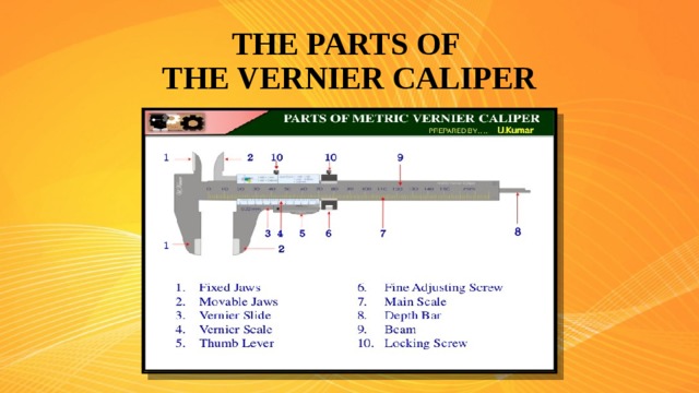 THE PARTS OF  THE VERNIER CALIPER