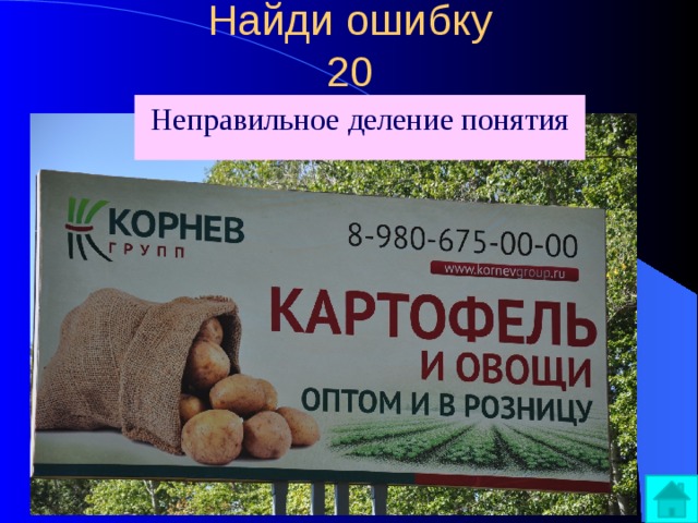 Найди ошибку  20   Неправильное деление понятия 