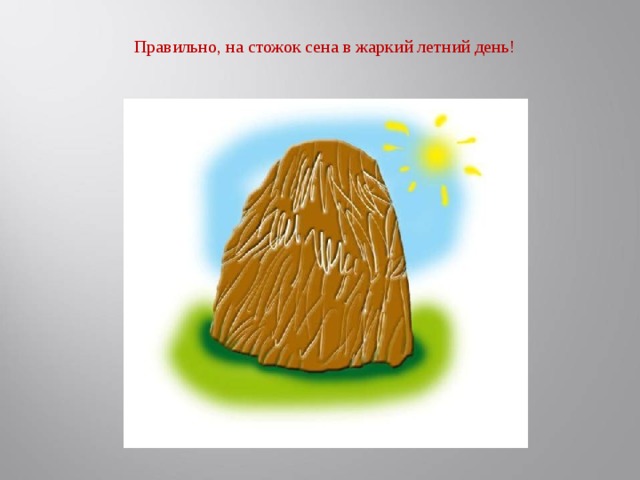 Правильно, на стожок сена в жаркий летний день!