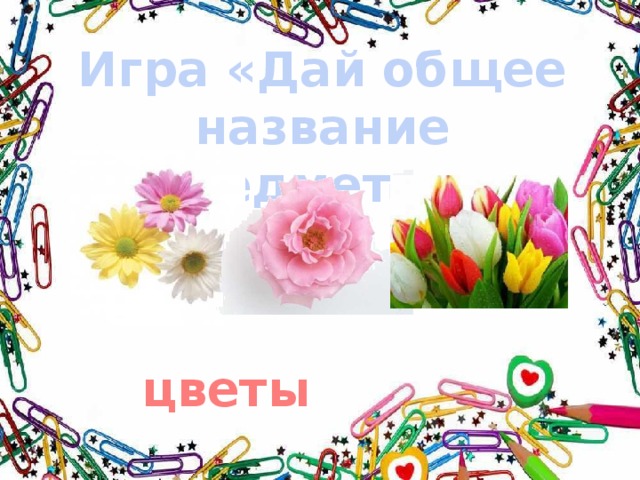 Игра «Дай общее название предметам» цветы 