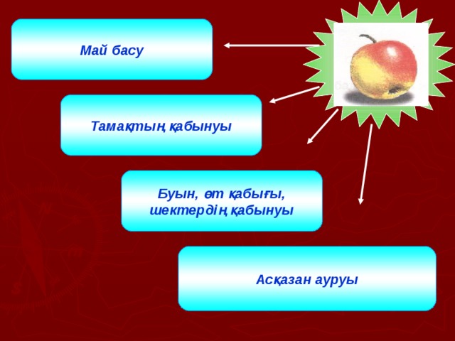 Алма Май басу Тамақтың қабынуы Буын, өт қабығы, шектердің қабынуы Асқазан ауруы 