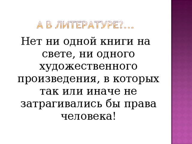 Нет ни одной книги на свете, ни одного художественного произведения, в которых так или иначе не затрагивались бы права человека! 