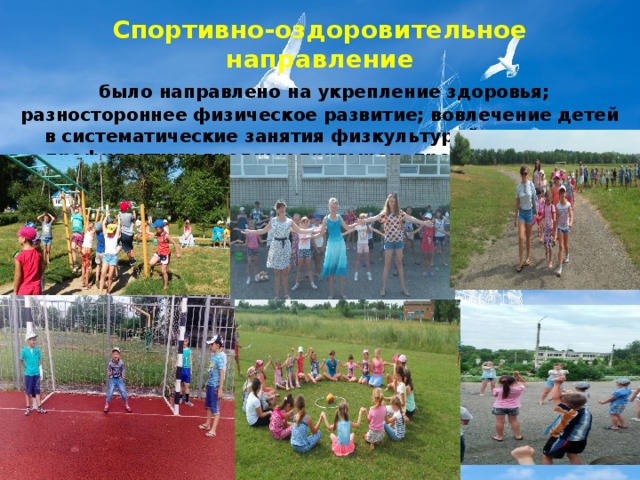 Спортивно-оздоровительное направление  было направлено на укрепление здоровья; разностороннее физическое развитие; вовлечение детей в систематические занятия физкультурой и спортом, профилактику вредных привычек, предупреждение табакокурения, алкоголизма, наркомании.   