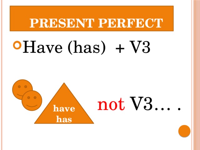  PRESENT PERFECT Have (has) + V3 have has not V3… .  