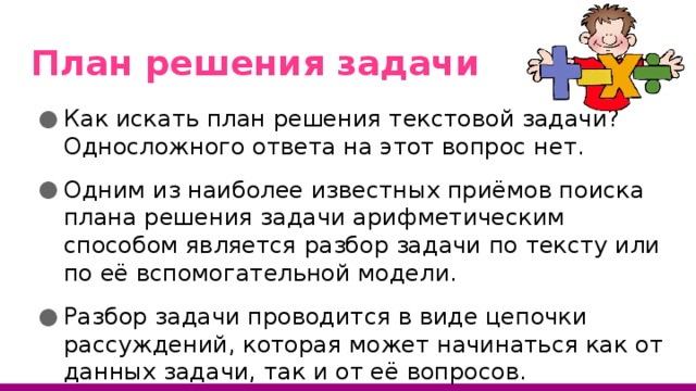 Найдите методы разбора текстовых задач составления плана решения