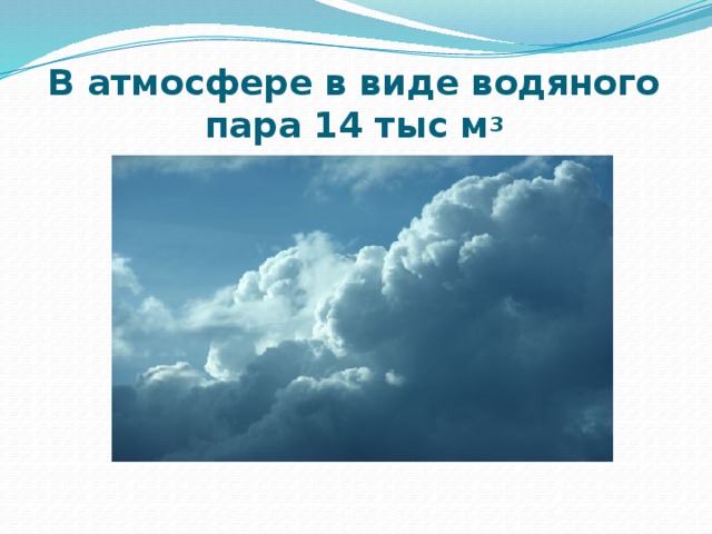 В атмосфере в виде водяного пара 14 тыс м 3 