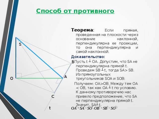 Доказательство от противного. Теорема методом от противного. Доказательство теоремы от противного. Теорема о трех перпендикулярах доказательство от противного.