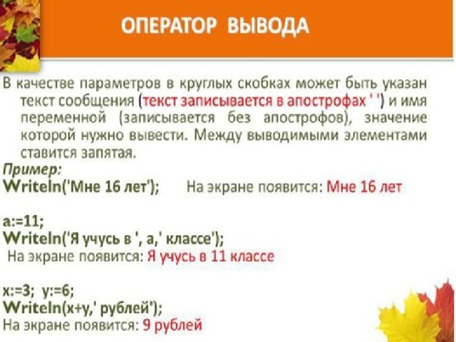 Оператор ввода вывода в визуальной среде программирования