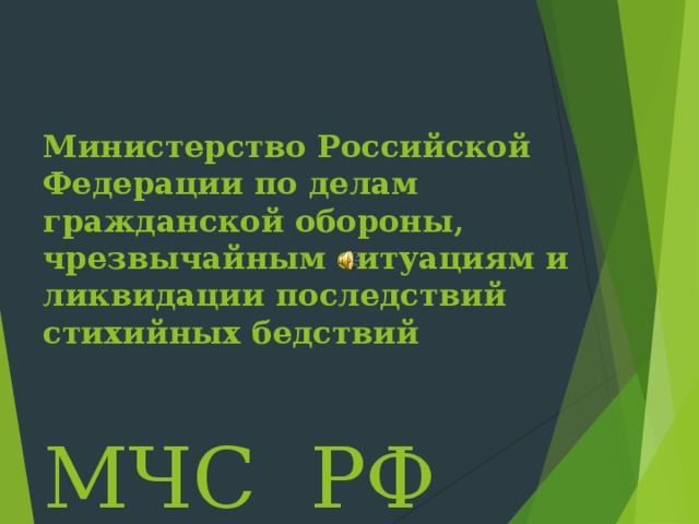  Министерство Российской Федерации по делам гражданской обороны, чрезвычайным ситуациям и ликвидации последствий стихийных бедствий    МЧС РФ 