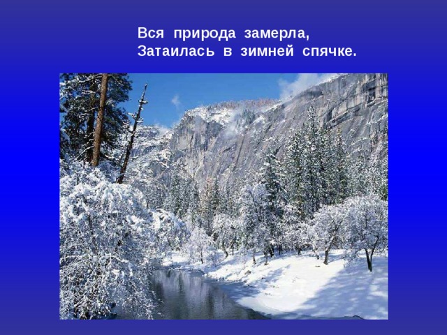Вся природа замерла, Затаилась в зимней спячке. 