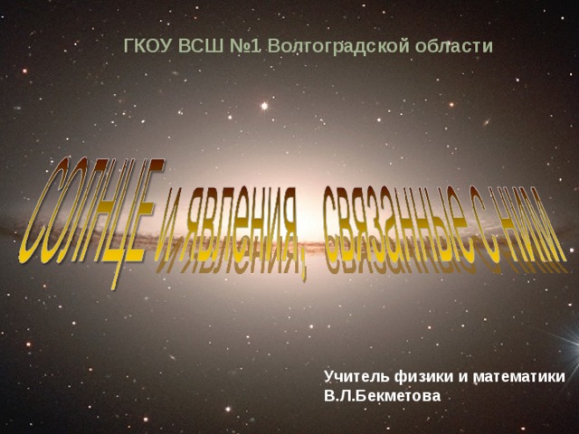 ГКОУ ВСШ №1 Волгоградской области Учитель физики и математики В.Л.Бекметова 