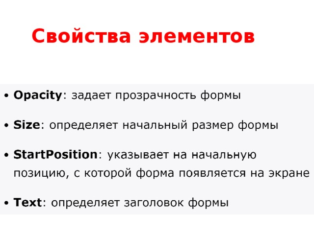 Свойства элементов 