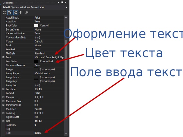 Оформление текста Цвет текста Поле ввода текста 