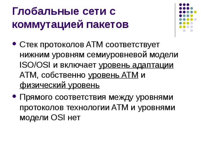 уровень адаптации уровень ATM физический уровень 
