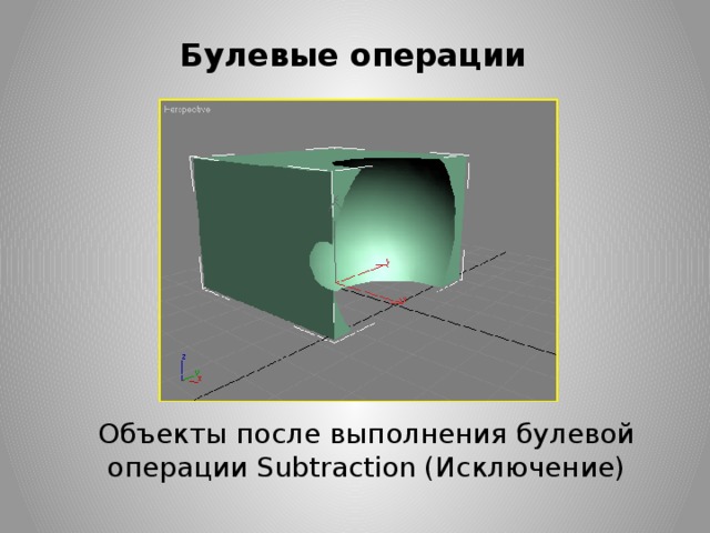 Булевые операции Объекты после выполнения булевой операции Subtraction (Исключение) 