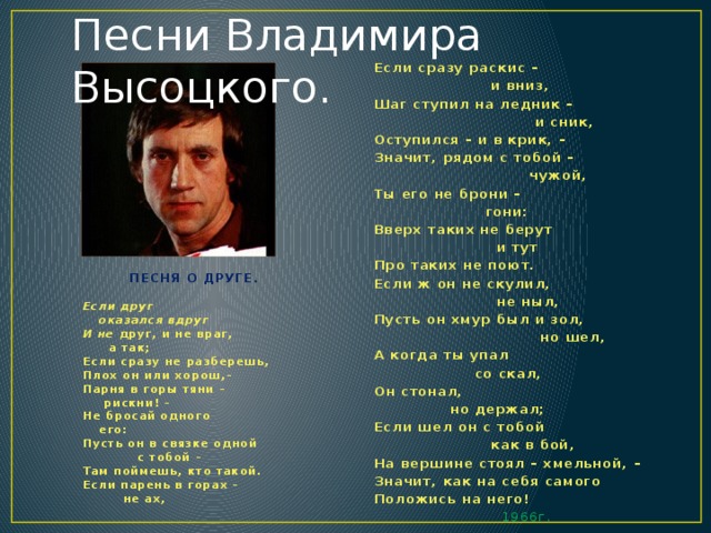 Анализ стихотворения песня о друге высоцкого по плану