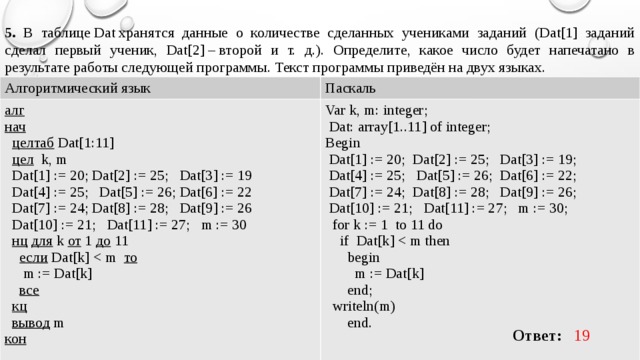 Ниже приведена программа на пяти языках