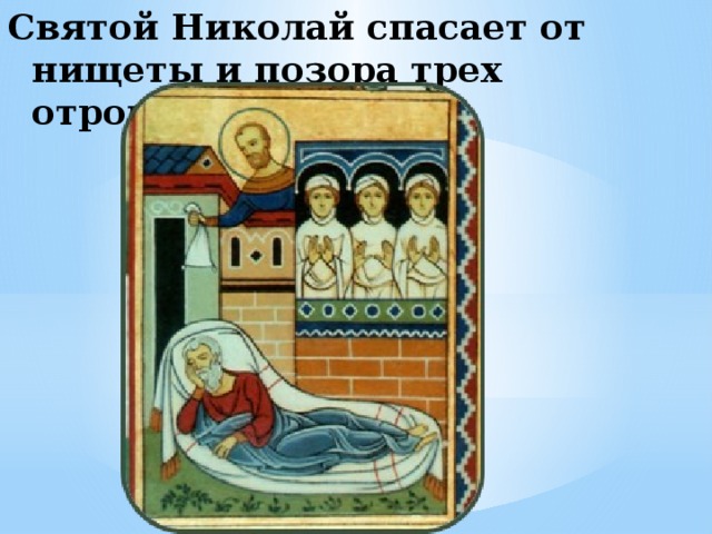 Cвятой Николай спасает от нищеты и позора трех отроковиц и их отца 