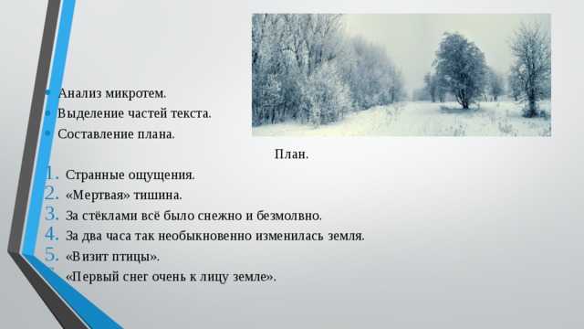 Первый снег изложение 5 класс по русскому