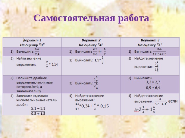 Контрольная работа дробные выражения