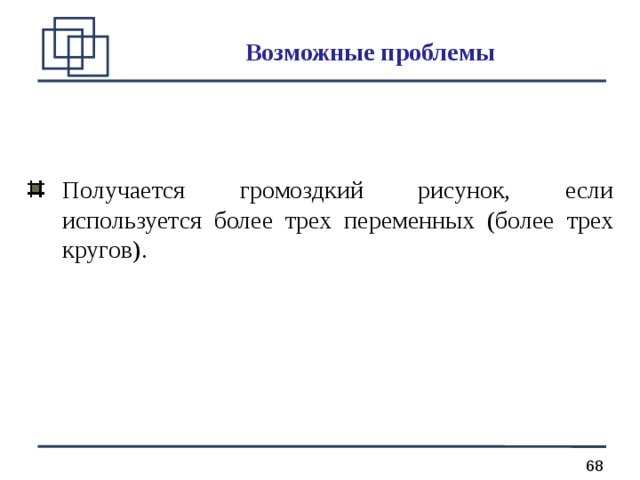 Возможные проблемы Получается громоздкий рисунок, если используется более трех переменных (более трех кругов). 