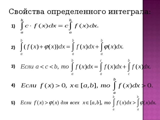 Свойства определенного интеграла: 1) 2) 3) 4) 5) 