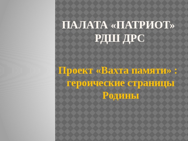 Палата «Патриот»  РДШ ДРС Проект «Вахта памяти» : героические страницы Родины