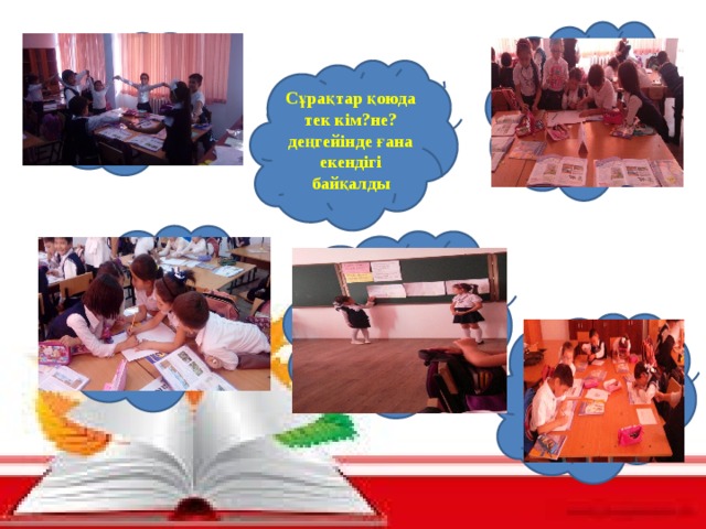  Оқушыларға материалды өз күшімен ізденуге, мүмкіндік бердім Топқа бөлінуге, топта жұмыс істеу дағдылары дамыды Сұрақтар қоюда тек кім?не? деңгейінде ғана екендігі байқалды С деңгейіндегі оқушылар сабаққа қызығушылығы артты Тапсырмаларым мен жоспарланған уақытқа сәйкес орындалмады Тапсырмаларды деңгейлі түрде орындалуына мүмкіндік берілді 