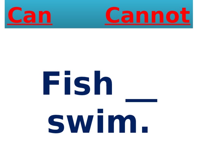 Can  Cannot Fish __ swim. 