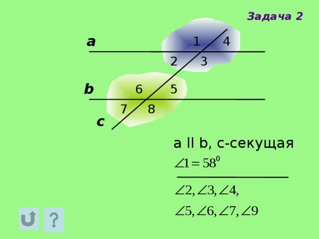 Задача 2 а 1 4 2 3 b 6 5 8 7 c а ll b, с-секущая 