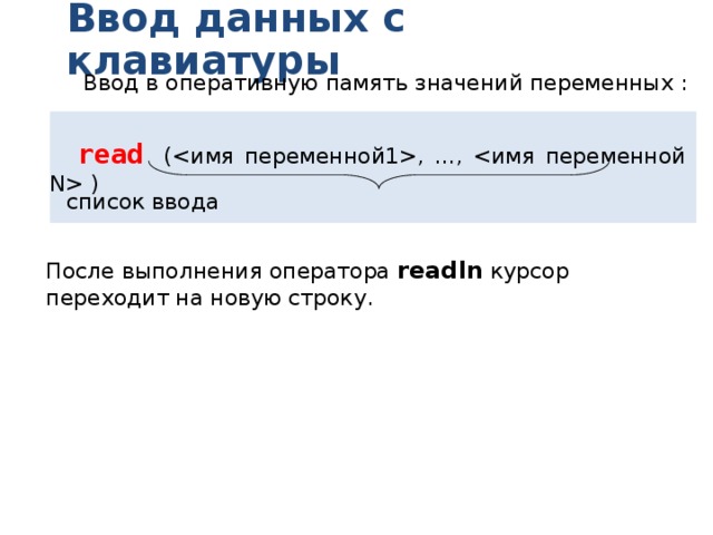 После ввода данных. Оператор ввода с клавиатуры. Для ввода в оперативную память значений. Вывод данных с клавиатуры. Ввод данных с клавиатуры. Оператор присваивания.