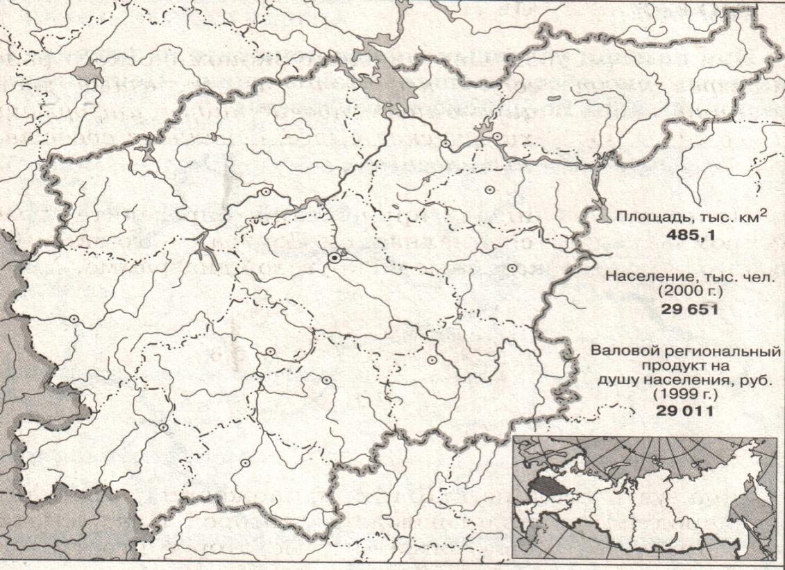 Границы центрального района на контурной карте