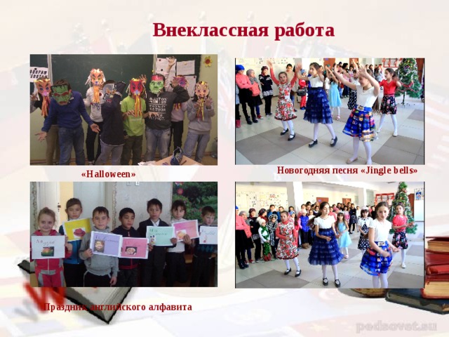 Внеклассная работа  Новогодняя песня «Jingle bells» «Halloween» Праздник английского алфавита 