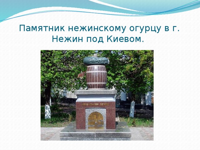 Памятник нежинскому огурцу в г. Нежин под Киевом. 